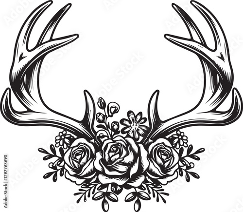 Elegant Deer Antlers with Blooming Roses vector