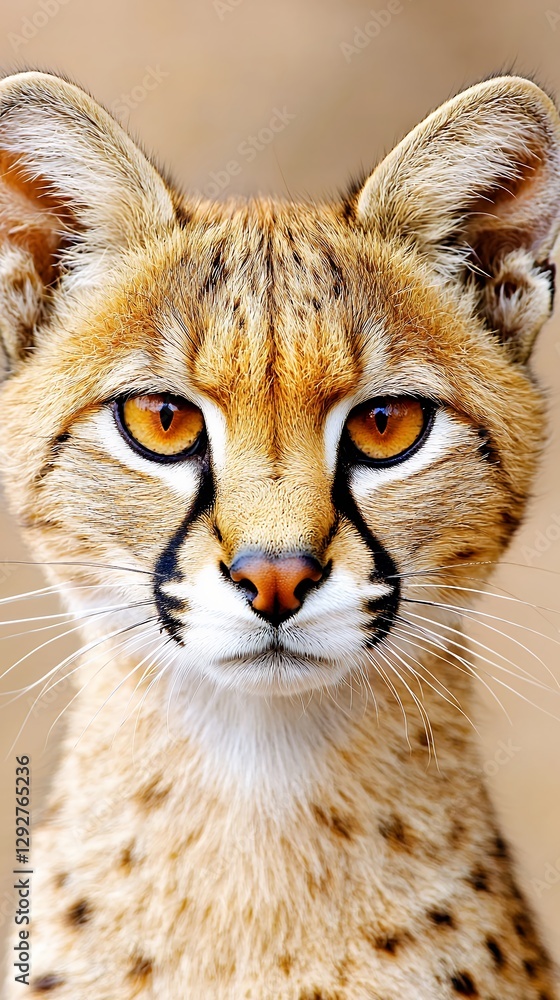 Intense Gaze of a Serval: A Close-up Portrait of an African Wild Cat Intense Gaze of a Serval: A Close-up Portrait of an African Wild Cat