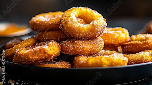 Delicious golden churros stacked high spanish dessert closeup shot culinary delight mouthwatering treat