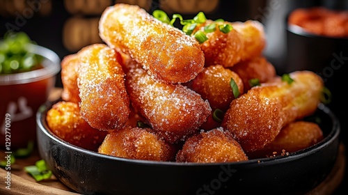 Delicious spanish churros closeup food photography bakery cozy kitchen gourmet treats