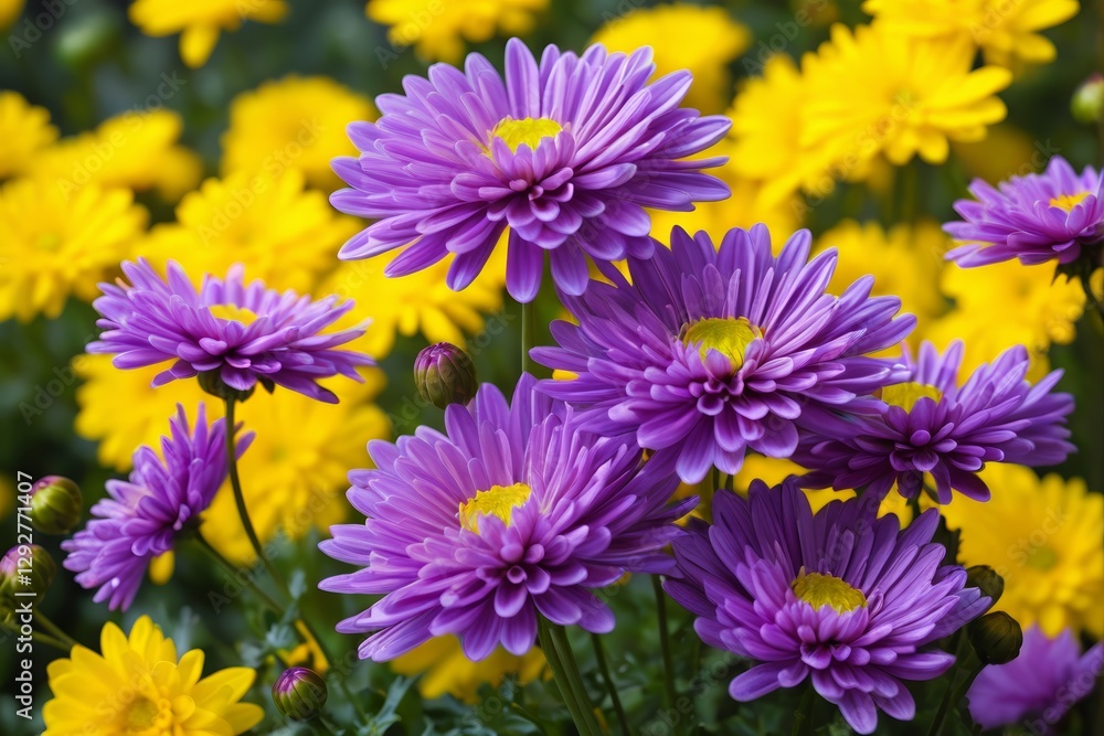 Fototapeta premium purple flowers in a field of yellow flowers