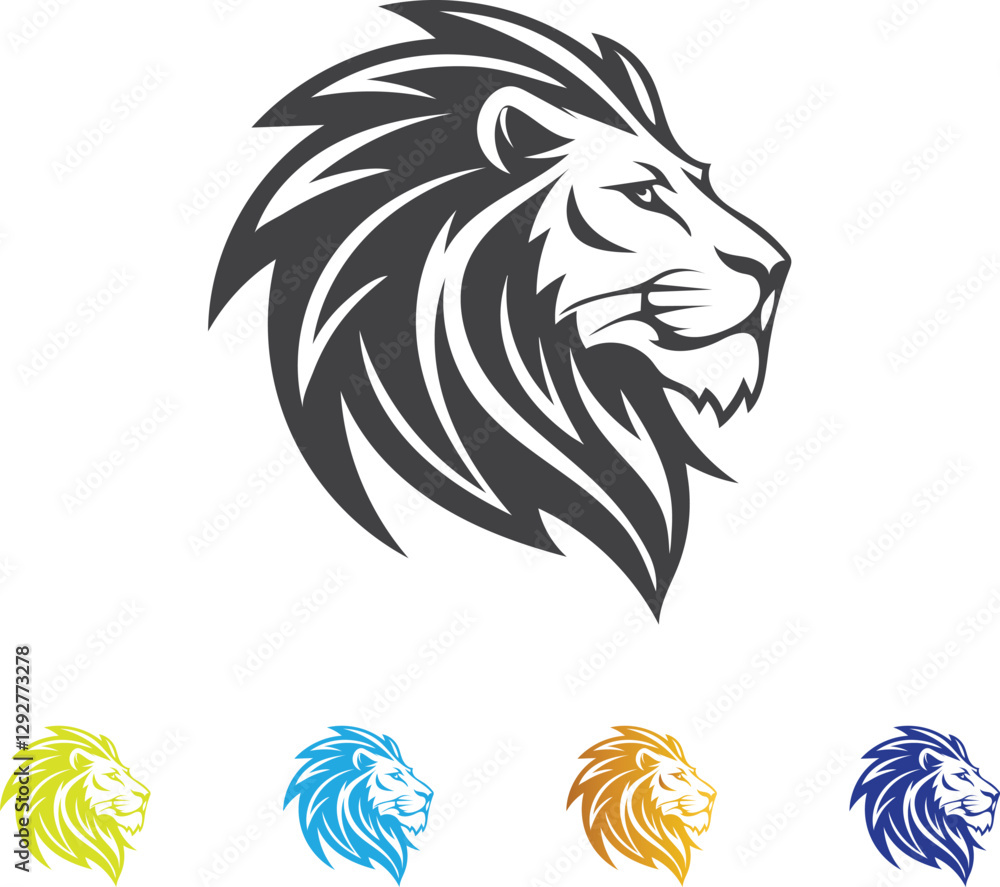 Fototapeta premium Creative Lion Emblem with Strong Mane in Multiple Color Variations