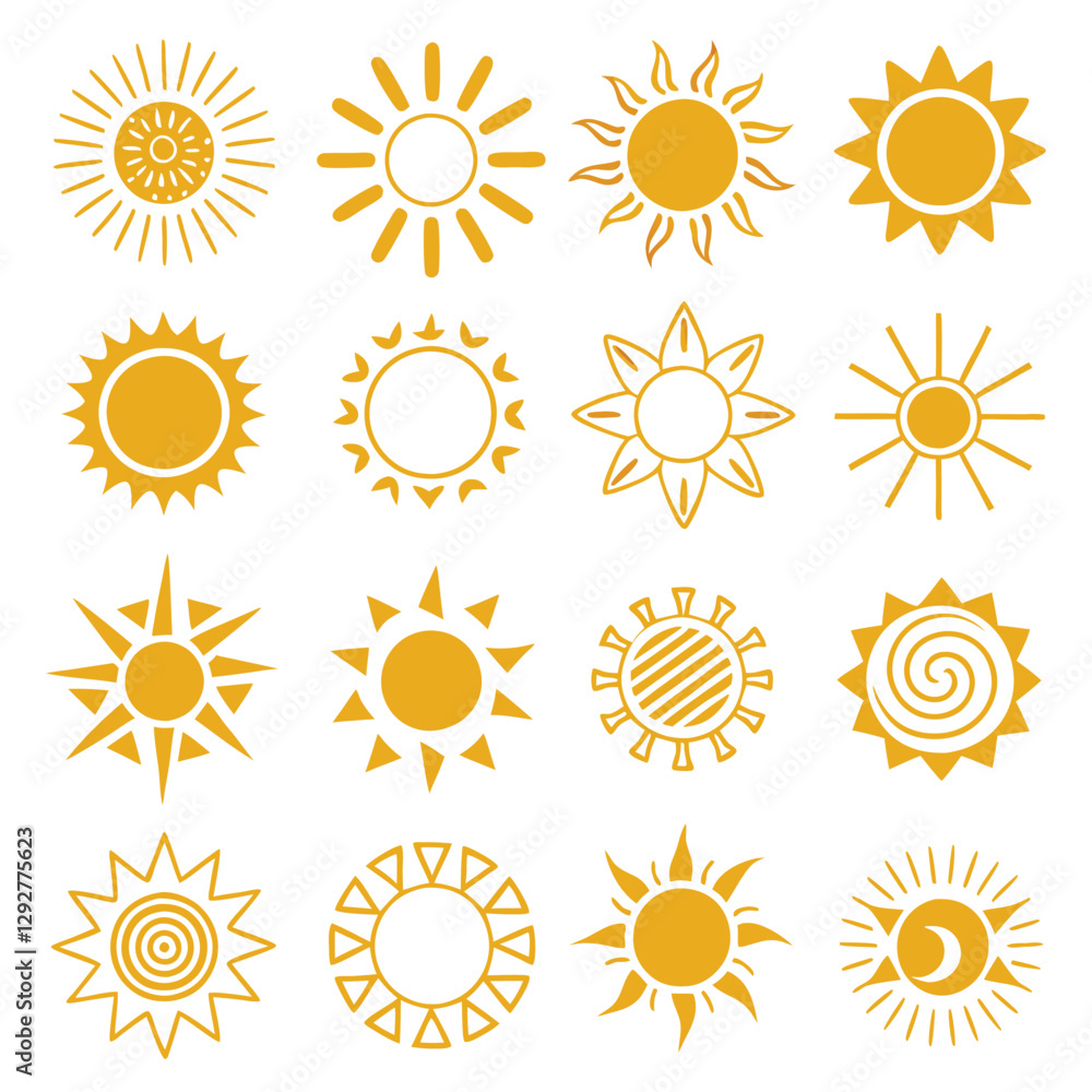 Collection of Unique Sun Icons - Vector Sun Illustrations Collection of Unique Sun Icons - Vector Sun Illustrations