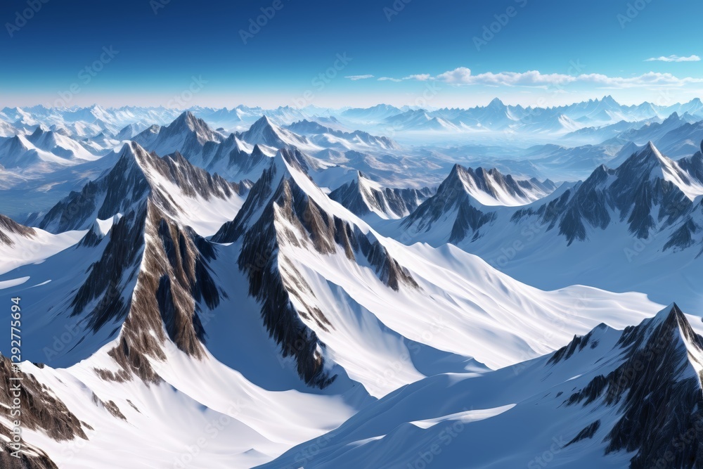 Fototapeta premium mountains covered in snow and snow with a blue sky in the background