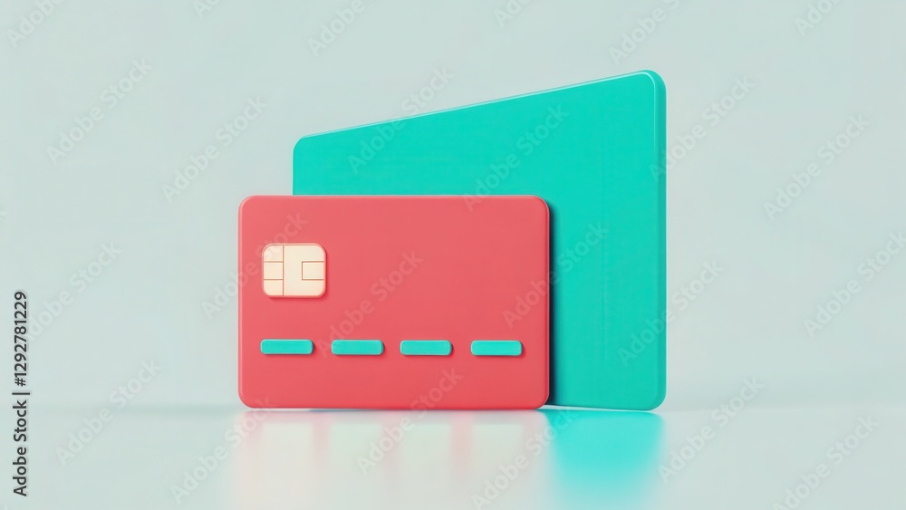 Creative small business, 3D concept. Colorful credit card and green card on a pastel background, symbolizing finance and transactions. Creative small business, 3D concept. Colorful credit card and green card on a pastel background, symbolizing finance and transactions.
