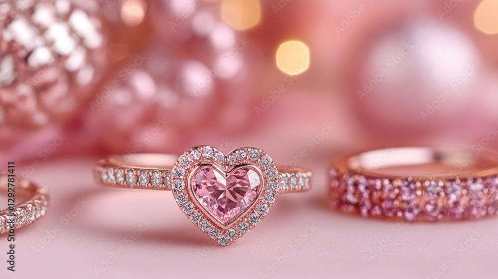 Romantic Rose Gold Heart Ring with Sparkling Pink Gemstone Romantic Rose Gold Heart Ring with Sparkling Pink Gemstone