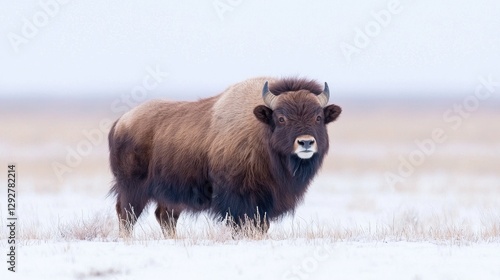 Majestic Bison in Snowy Plains. Possible use for wildlife photography photo