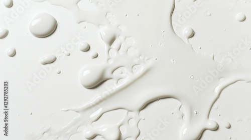 Spilled milk puddle, droplets isolated on white background and texture, top view 