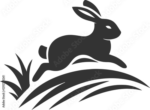 Rabbit sliding down a grassy hill animal silhouette vector
