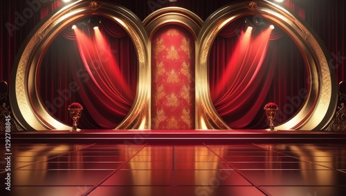 Red golden ceremony award stage venue background.