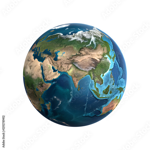 Planet Earth with detailed land and ocean view, isolated on transparent background.......