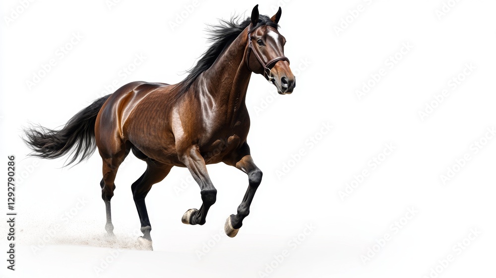 Naklejka premium Dynamic gallop of a bay horse open field photography natural setting side view motion capture