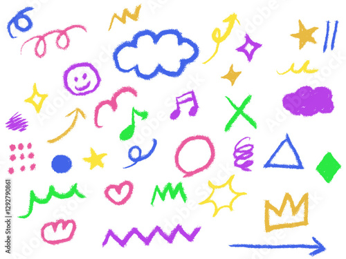 手書きあしらいセット　パターン　落書き　クレヨン