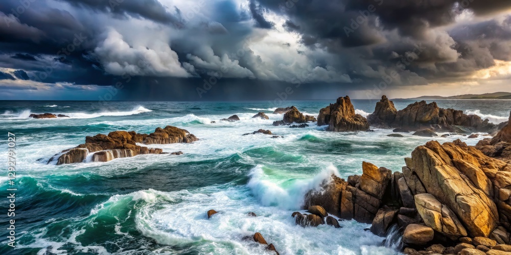 Obraz premium Dramatic Seascape with Stormy Clouds and Turbulent Waves