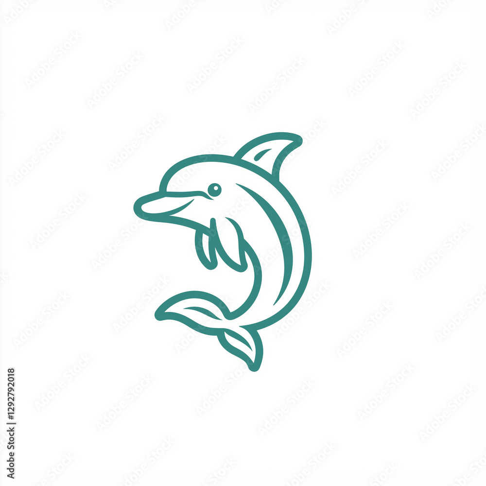 Naklejka premium Teal Line Art Dolphin Illustration Cute Aquatic Mammal Graphic