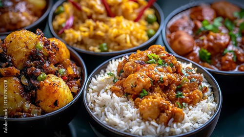 Delicious sri lankan rice and curry spread sri lanka food photography vibrant kitchen close-up culinary experience