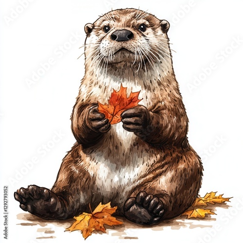 Cute Animal Holding Autumn Leaf