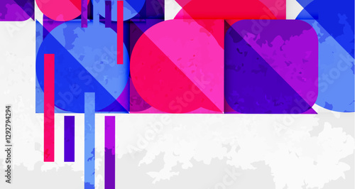 Squares, circles and triangles and grainy noisy texture. Vector Illustration For Wallpaper, Banner, Background, Card, Book Illustration, landing page