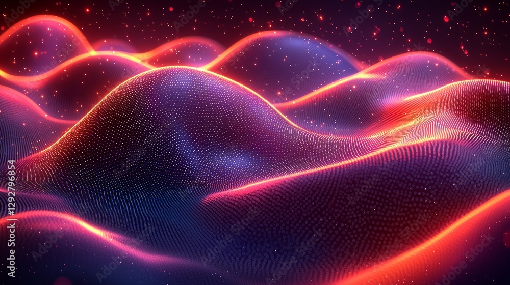 Obraz premium Abstract digital landscape with glowing waves