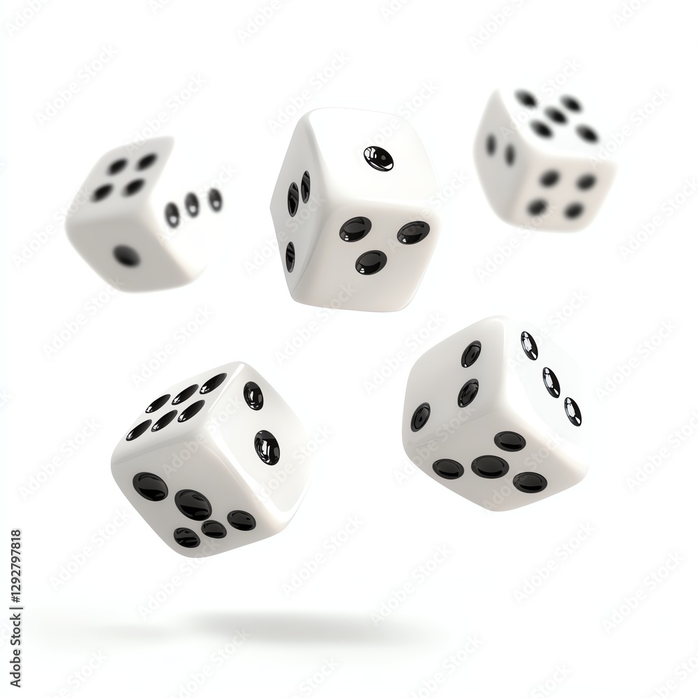 White dice rolling in mid-air, isolated on a white background. White dice rolling in mid-air, isolated on a white background.