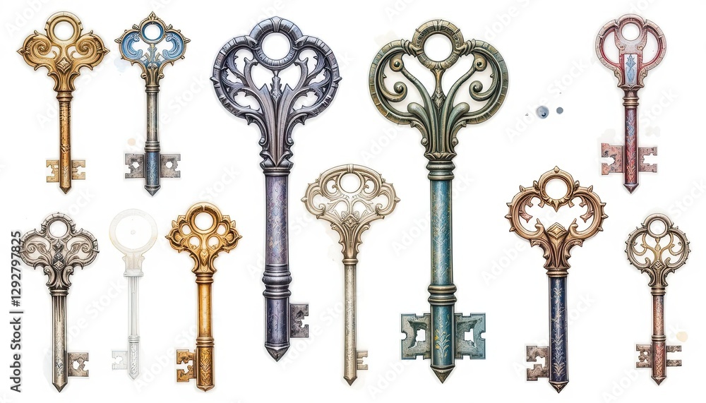 Artistic key collection studio digital artwork creative space close-up fantasy design Artistic key collection studio digital artwork creative space close-up fantasy design