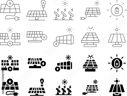 Solar Energy Icon Set Thin Simple Vector