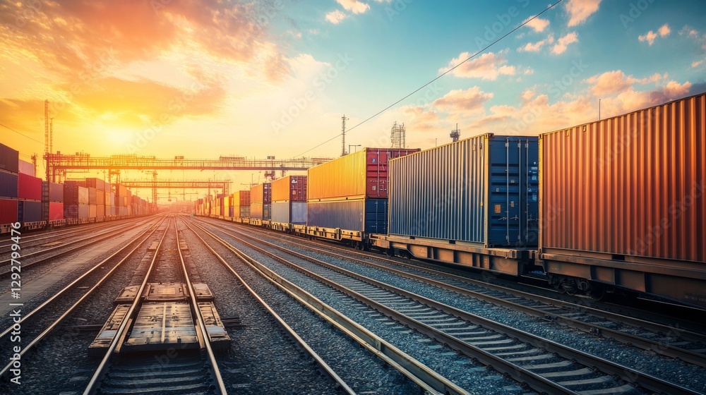 Loading containers onto railway cars industrial yard transport process urban setting aerial view logistics efficiency Loading containers onto railway cars industrial yard transport process urban setting aerial view logistics efficiency