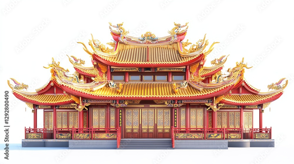 Traditional Asian temple with intricate details, white isolate background. Traditional Asian temple with intricate details, white isolate background.