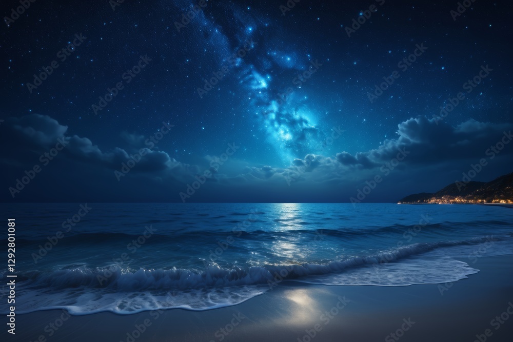 Fototapeta premium night sky with stars and milky over the ocean