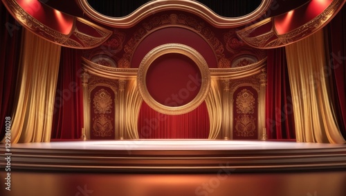 Red golden ceremony award stage venue background.