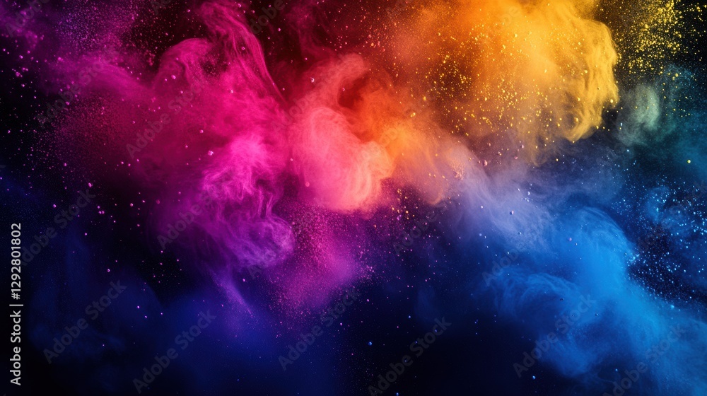 Obraz premium beautiful abstract background featuring splashes of Holi powder in various bright colors, blended together in a swirling motion, with subtle texture and depth.
