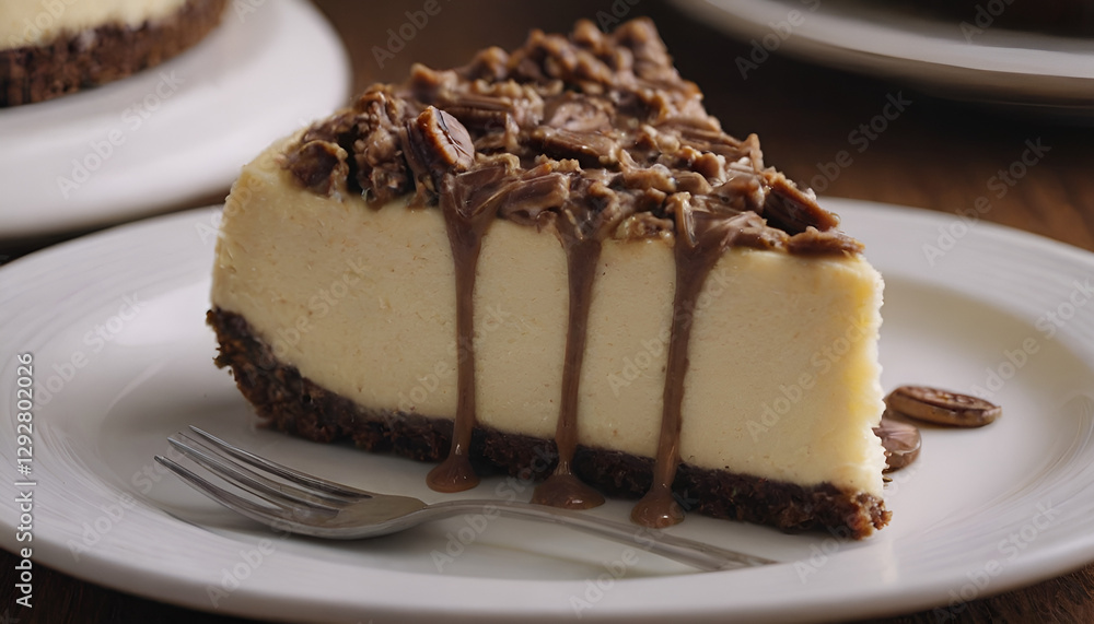 piece of german chocolate cheesecake on a plate piece of german chocolate cheesecake on a plate