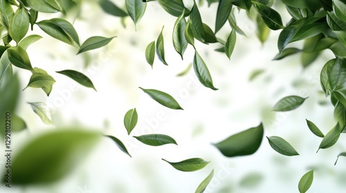 Lively Green Leaves Floating Against a Soft Light Background