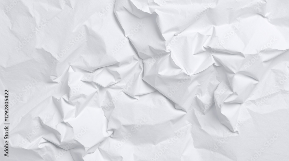 Obraz premium Crumpled white paper texture, high resolution, macro photography, stark shadows, minimalist, abstract, textured surface, wrinkled, folded, monochromatic, clean background, detailed creases, paper art,