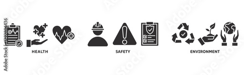 Icon set of hse web vector illustration concept with icons of health, safety, environment