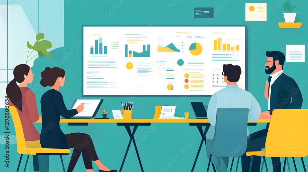 strategy meeting in a colorful conference room, with a whiteboard filled with goal-driven diagrams and action plans strategy meeting in a colorful conference room, with a whiteboard filled with goal-driven diagrams and action plans