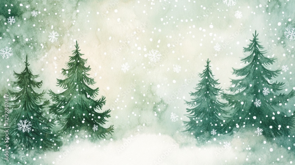 Obraz premium Gentle breeze moving soft watercolor pine trees nature scene art illustration serene environment eye level tranquil concept