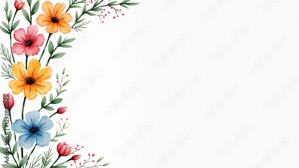 Naklejka premium Watercolor Floral Border Design with Copy Space