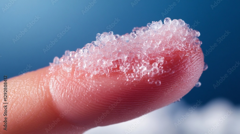 Fototapeta premium Macro Photography of Ice Crystals on a Fingertip