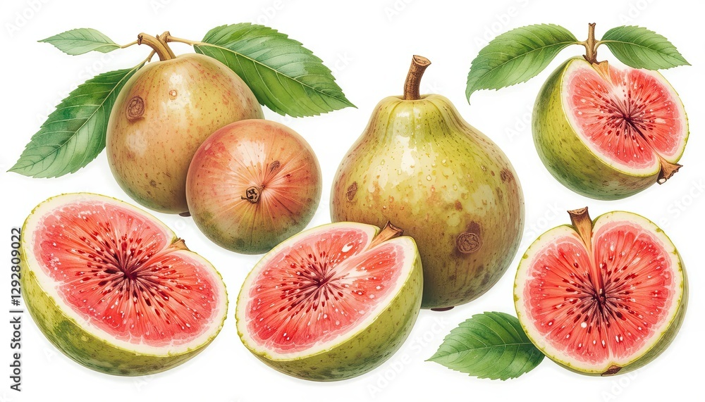 Guava fruit illustration in vibrant colors Guava fruit illustration in vibrant colors