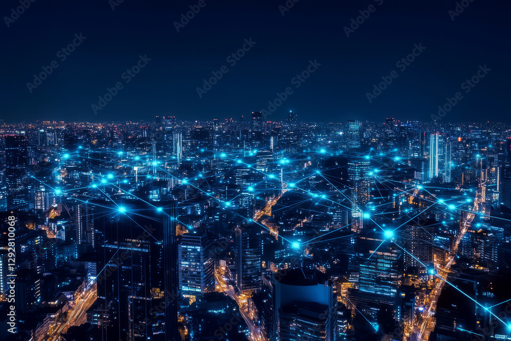 custom made wallpaper toronto digitalAerial view of city at night showcasing connected network of lights and data