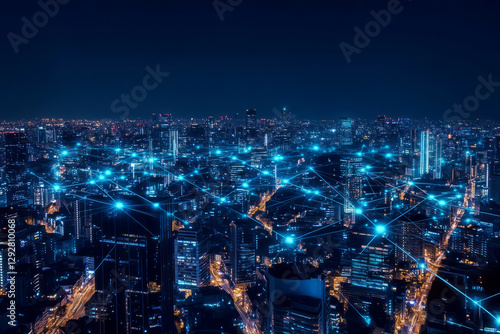 Wallpaper Mural Aerial view of city at night showcasing connected network of lights and data Torontodigital.ca
