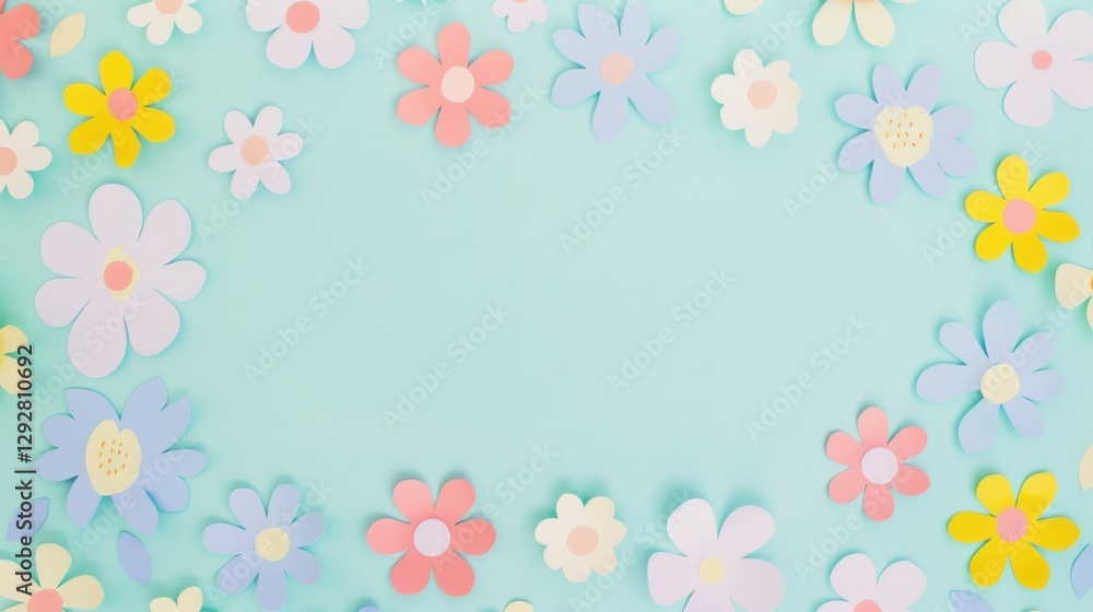 A Pop of Color: Handmade Paper Flowers Against a Light Blue Canvas A Pop of Color: Handmade Paper Flowers Against a Light Blue Canvas