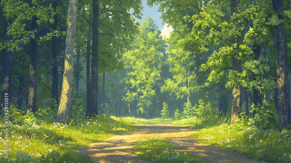 Obraz premium Sunny path through lush green forest