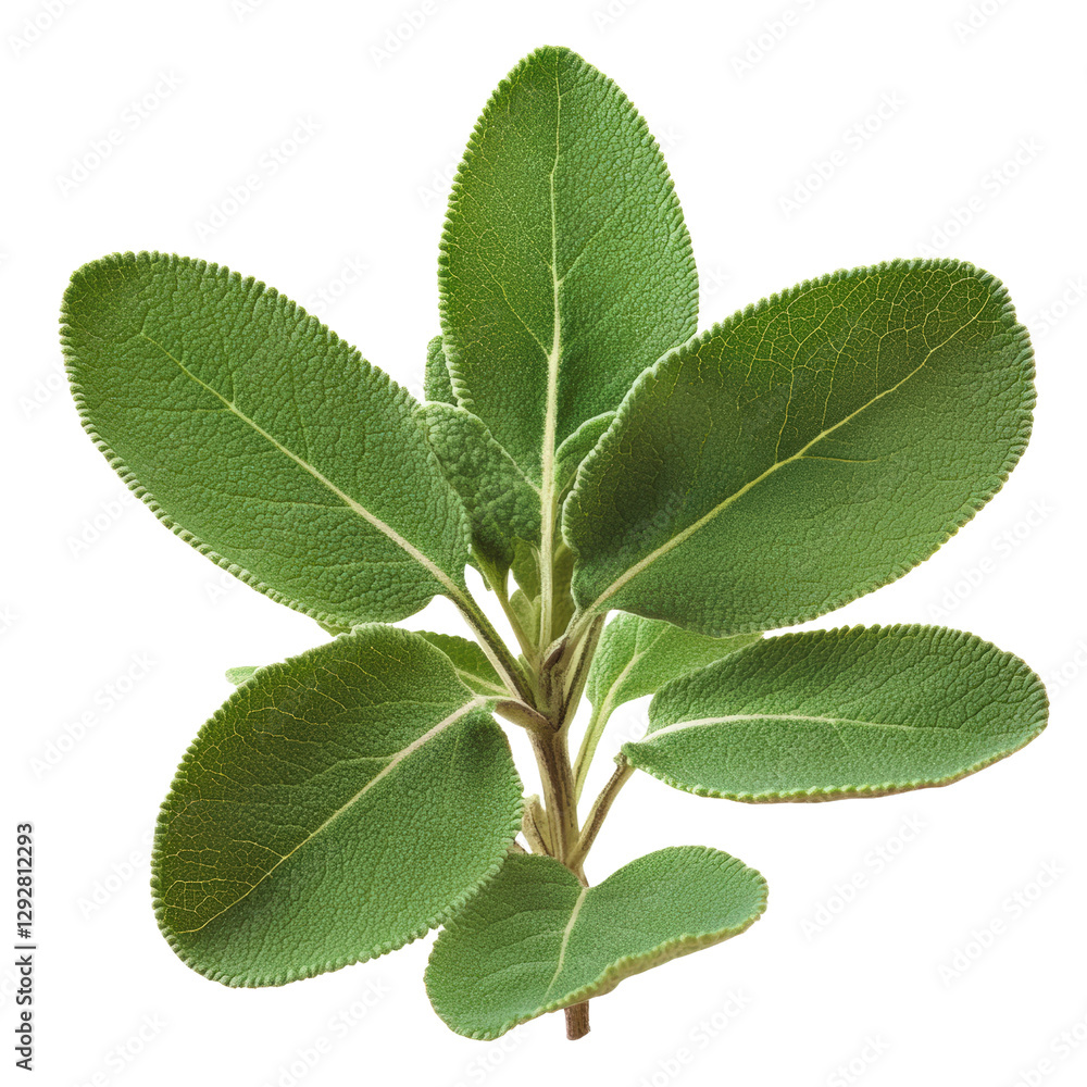 Obraz premium A lush green sage plant growing in a pot on a wooden surface with a natural background for culinary and aromatic use isolated on transparent background..