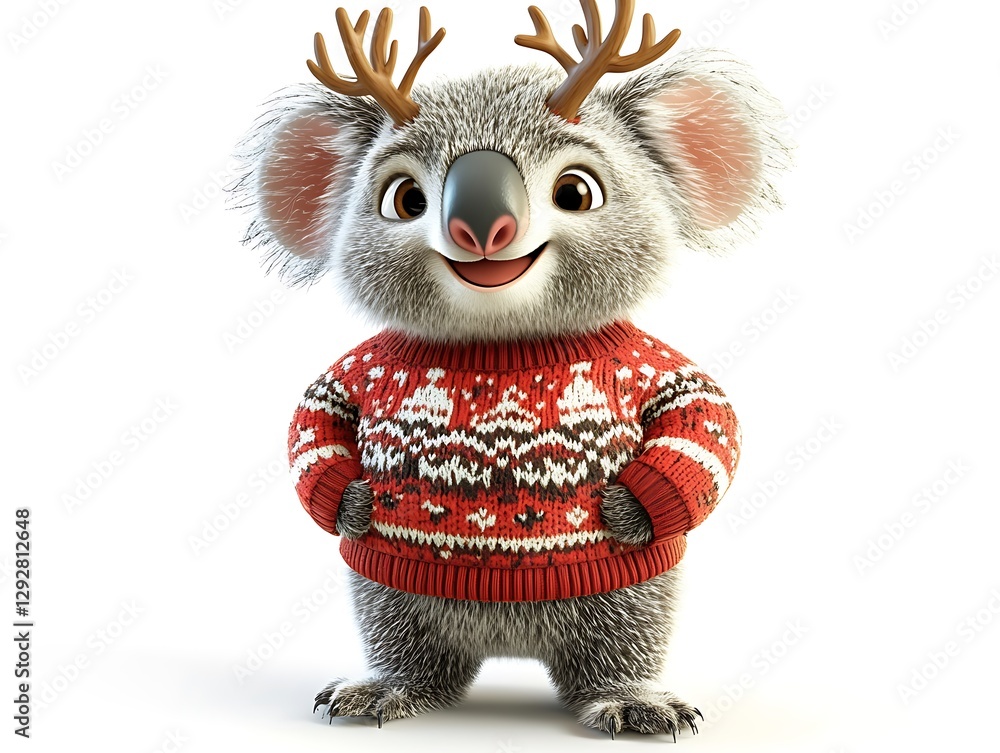 Festive koala character in christmas sweater whimsical setting cute vibe Festive koala character in christmas sweater whimsical setting cute vibe