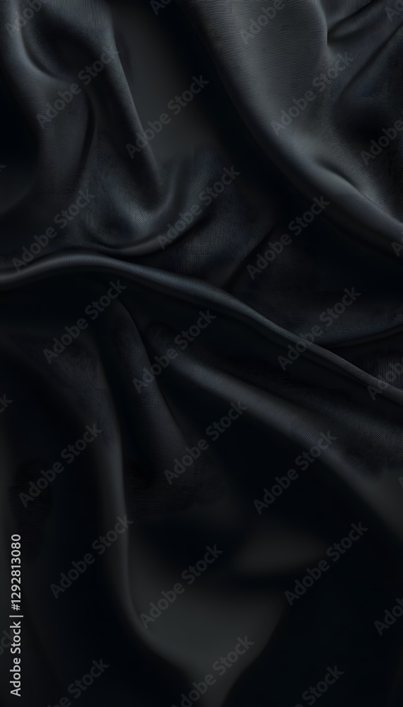 Fototapeta premium Dark fabric drapes in soft folds creating shadows