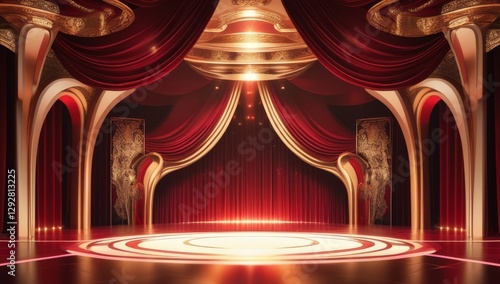 Red golden ceremony award stage venue background.