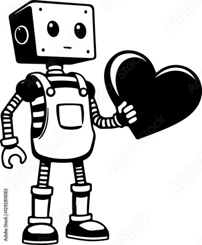 A cartoon robot holds a large red heart, expressing care