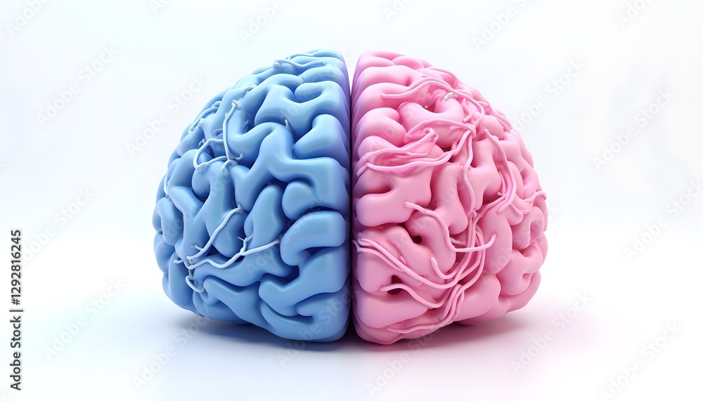 Anatomical Model of Human Brain Pink and Blue Hemispheres Detailed 3D Render Anatomical Model of Human Brain Pink and Blue Hemispheres Detailed 3D Render